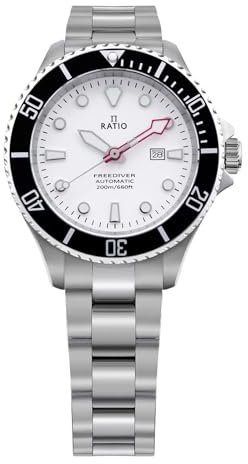 RATIO FreeDiver Damen Taucheruhr Saphirglas Japanisches Automatik-Uhrwerk Taucheruhr 200 m Wasserdicht Taucheruhr, weiß, Armband