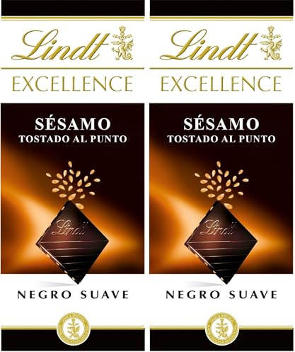 Lindt Chocolate EXCELLENCE chocolate negro con sésamo, tableta de chocolate puro, chocolate negro aromático, extrafino, cacao con toque a sésamo (Paquete de 2)