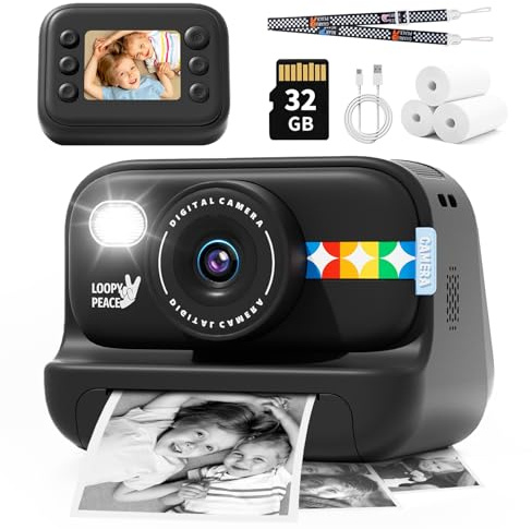 Cámara de impresión instantánea para niños, regalos de cumpleaños de Navidad para niños de 3 a 12 años, video 1080P, tarjeta SD de 32 GB, juguete de viaje portátil para niños de 3, 4, 5, 6, 7, 8, 9,