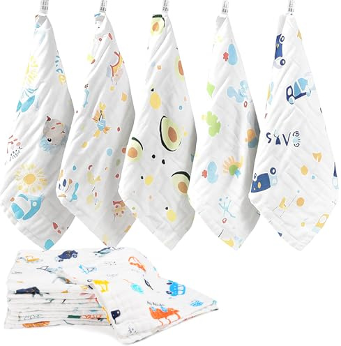 Goxiry 10 Stück Baby Spucktücher, 6 Lagig Saugstark Waschlappen aus 100% Baumwollem 50x20cm, Moltontücher Baby Weich Atmungsaktiv und Saugfähig Mulltücher, Abwischen Abdecken von Neugeborenen