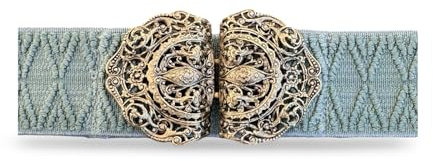 Hartmann-Knöpfe 1 Stück Trachten Stretchgürtel 4cm grün mit gold altgold Trachtenschliesse (L (gedehnt 100cm))