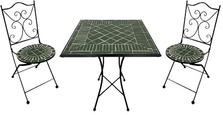 AXI Camilla - Lot de 3 meubles de jardin avec mosaïque vert foncé - Table et 2 chaises pour balcon, terrasse