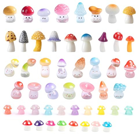 50 Stück Miniatur Harz Pilze Deko – Leuchtende kleine Pilzfiguren für Feengärten, Mikrolandschaften, Aquarien, Bonsai & Aquarium-Dekoration (Pilze) Mini Resin Animals Glow in The Dark
