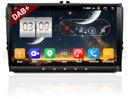 Qiiken 9 4G+64G DAB+ Autoradio 15 mit Navi für VW T5 Golf 5 6 Polo Sharan Seat Passat Tiguän, Doppel din Radio IPS Bildschirm Mediareceiver mit CarPlay Android Auto Bluetooth WiFi SIM PDC RDS GPS FM