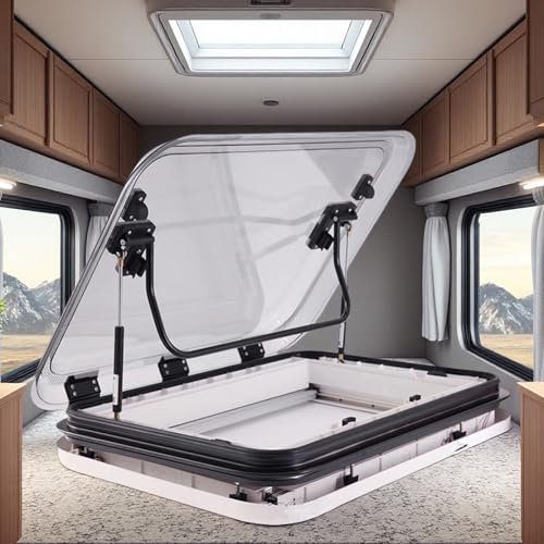 Giuggiolared Dachfenster Dachluke für Wohnmobile, 50/70/80 x 50 cm, manuell zu öffnendes Bullauge mit LED-Licht, Dachfenster aus Aluminiumlegierung für Wohnwagen, Wohnmobil, Imbisswagen,800 * 500mm