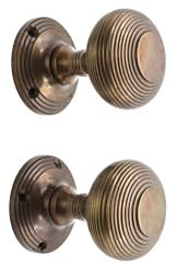 Infinity Decor Pair of Solid Brass Beehive Mortice Door Knobs in Antique Finish – 55mm Round Pull Handles Set for Internal and External Doors