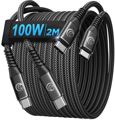 Cavo USB C a USB C 100W [2Pezzi,2M+2M] Cavo USB Type-C PD 5A Ricarica Rapida Nylon Intrecciato USBC to Tipo C Cavi per iPhone 17 16 15, Samsung Galaxy S25 S24, iPad Pro, MacBook, Pixel e Altri