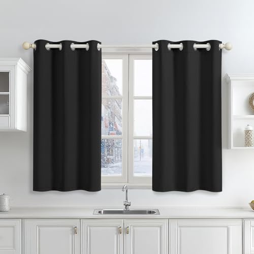 Runyéla Verdunklungsvorhänge mit Ösen Gardinen, Thermovorhang Hitzeschutz | 2er Set, H120xB90 Schwarz Vorhang Blickdicht, UV-Schutz Sichtschutz Schalldämmung Blackout für Schlafzimmer Wohnzimmer