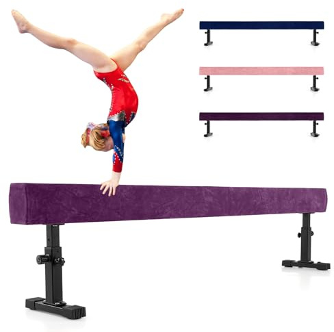 GYMAX Verstellbarer Schwebebalken 226cm, 3 Höhen, Gymnastikbalken mit robuste Metallfüße & Rollen, sehr stabil, Balancierbalken für Anfänger & Profis
