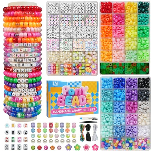 Lynnmos 3 Boxes Bracelet Making Kit Pony Beads, 2400Pcs 55 Colors Jewelry Making Supplies for Friendship Bracelets, DIY Crafts with Elastic Cords, Gifts for Girls​