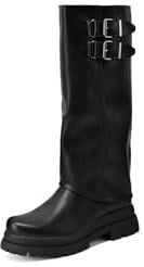 QUEEN HELENA Stivali Biker Alti a Gambale Largo Donna X33-94 (Nero, Taglia unica, Sistema Taglie Calzature EU, Adulto, Donna, Numero, Media, 40)