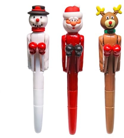 Penna a da boxe - Set di 3 penne divertenti a tema natalizio, giocattolo interattivo per pugni | Dettagli della funzione di scrittura e agitazione, scopo di intrattenimento, ideale per giochi di