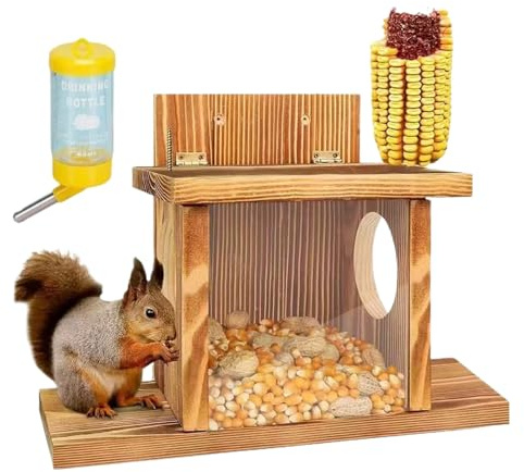 Mangiatoia per scoiattoli a strisce, resistente alle intemperie, robusto in legno, per scoiattoli all'aperto, durata per nutrire scoiattoli, animali selvatici, noci, casa di mais