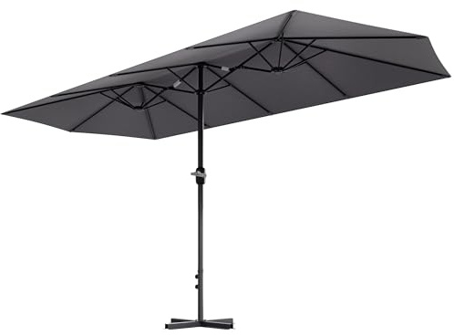 di volio Sonnenschirm CASTELA doppelt oval 450x265 cm – Doppelsonnenschirm mit Ständer und Belüftung, UV 50+ & wetterfest (Grau)