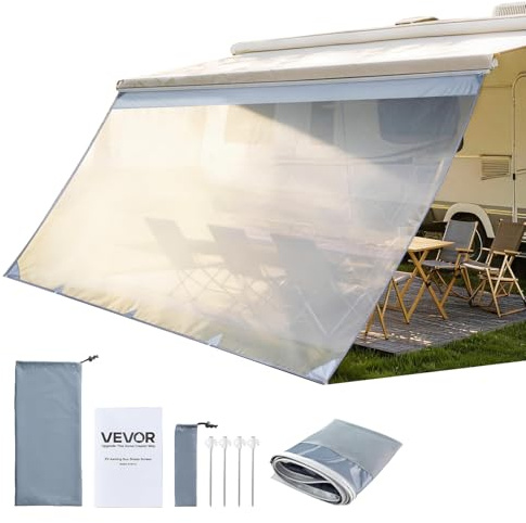 VEVOR Parete Frontale per Camper Roulotte 2 x 4,3 m, Pannello Laterale Frangisole in Poliestere Trasparente Compatibile per Tenda da Sole da 4,5 m, Parasole per Roulotte da Campeggio Viaggio Picnic