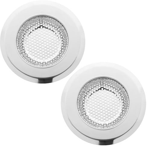 SECFOU Filtre Évier en Acier Inoxydable 2pcs, Maille Filtrante pour Siphon de Sol, Attrape-Cheveux, Drainage Fluide, Accessoire Salle de Bain Argenté