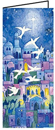 Junker Verlag Weihnachtskarte Klappkarte DIN lang 10er Pack - Christliche Motive Tauben über Bethlehem - Faltkarte, 10 Stück inkl. Umschläge