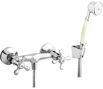 Traditional Cross Head Chrome Mixer Shower & KIT Wall Mounted