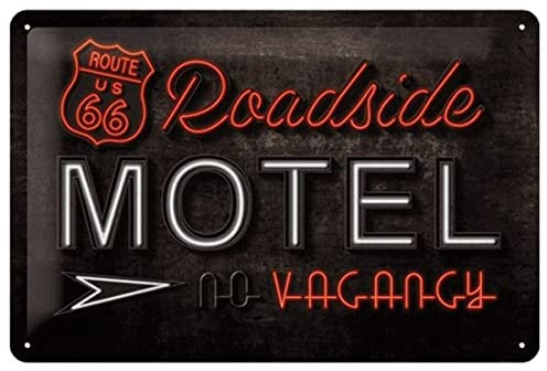 Nostalgic Art 40361132221 Cartello Route 66 Roadside Motel, Acciaio, Nero, 30 x 20 x 0.2 cm