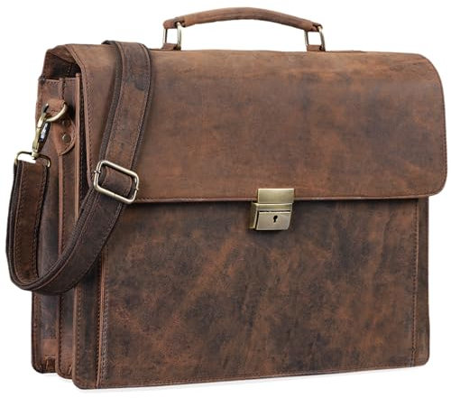 STILORD 'Johann' Klassische Aktentasche Herren Damen Businesstasche für 15,6 Zoll Laptop passend für große DIN A4 Ordner mit Schloss Rinds Leder, Farbe:sepia-braun