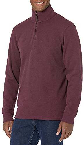 Amazon Essentials Men's Quarter-Zip French Rib Jumper, Burgundy Heather, L