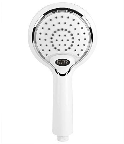 Nikou Pomme de douche à LED de poche - 3 couleurs changent à eau, pommeau de douche à LED avec affichage numérique du capteur de température, pulvérisateur de douche à contrôle de température