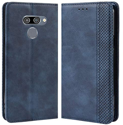 HualuBro Handyhülle für LG Q60 Hülle, LG K50 Hülle, Retro Leder Stoßfest Klapphülle Schutzhülle Handytasche LederHülle Flip Case Cover für LG Q60 / LG K50 Tasche, Blau