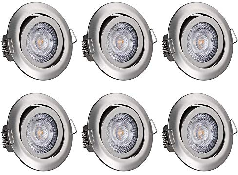 Monzana Einbaustrahler 6er Set LED Flach Dimmbar 68mm Schwenkbar Warmweiß 3000K Silber Rund 230V Spots Deckenspots Einbauleuchten Deckenstrahler Lampe