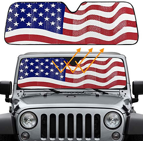 Big Hippo Sonnenschutz für Windschutzscheibe, amerikanische Flagge, für Jeep Wrangler Rubicon Sahara TJ JK JKU 2 & 4 Türen, hält Fahrzeug kühl
