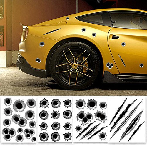 Porfeet Auto Aufkleber, Cool Funny Bullet Hole Muster Auto Motorrad Helm Fahrrad DIY Aufkleber Aufkleber