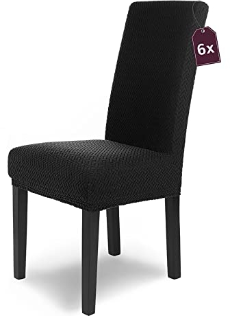 SCHEFFLER-Home Stuhlhussen Stretch Luna/Stuhlhussen Schwarz 6er Set/elastische Flanell Stuhlabdeckungen/Stuhlhussen Schwingstühle/Hussen Stuhl Überzieher mit Gummiband/Stuhlhussen Samt