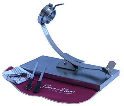 JAMONERO MODELO GIRATORIO BASCULANTE PLATEADO, REGALO PINZA ARCOS ACERO INOXIDABLE, CUCHILLO, CHAIRA, CUBREJAMÓN Y PAÑO, SOPORTE JAMONERO IDEAL USO DOMÉSTICO Y PROFESIONAL (Cubrejamón Burdeos)