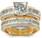 Jeulia Damen Sterling Silber Ringe Set Prinzess-Schliff 4-Prong Diamant Ringe Set Schmuck für Braut Hochzeit Band Verlobungsring Trauring Ehering (Vergoldet, 51 (16.1))