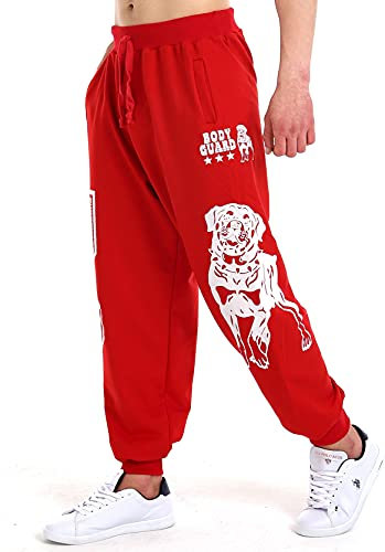 Herren Jogginghose Bodyguard Bulldog Coole Lässige Sporthose Freizeithose (Rot, XL)