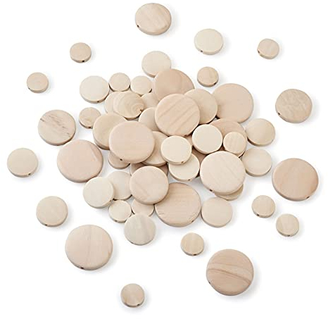 Givenny Lot de 160 perles rondes plates en bois brut 15/20/25/30 mm, blanc antique, non teinté, perles en bois lâches, cabochons pour la fabrication de bijoux, trou : 1,4 à 2,5 mm