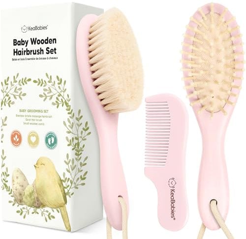 KeaBabies Baby Haarbürsten Set für Neugeborene,3-in-1 Pflegeset(Oval,Blush)