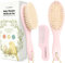 Baby Haarbürste & Baby Kamm Set - Baby Bürste mit weichen Ziegenborsten, Holz Babyhaarbürsten und Babykamm Set, Babybürste Neugeborene, Kleinkind, Säuglings Haarbürste, Wiegenkappe (Oval, Blush)