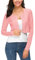 EEVASS Femmes Manches Longues Bolero Court Cardigan Collier Rond Tricot Gilets Sweaters avec Boutons (S, Rose)