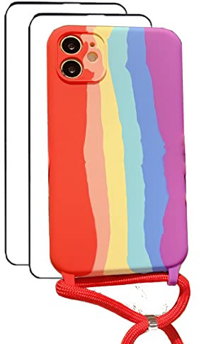 youmehe Funda Silicona con Cuerda para iPhone 13 (6.1), Carcasa Suave Case con Correa Colgante Ajustable,Protección de Cámara Delgado Ligera Anti-Golpes Protectora TPU Caso-Rainbow Case1