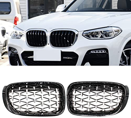 HZYCKJ Front Kühlergrille für BMW F26 X4 F25 LCI X3 Facelift 2014-2018 Diamond Nierengrill Grills Autozubehör Schwarzer Rahmen halbplattiert