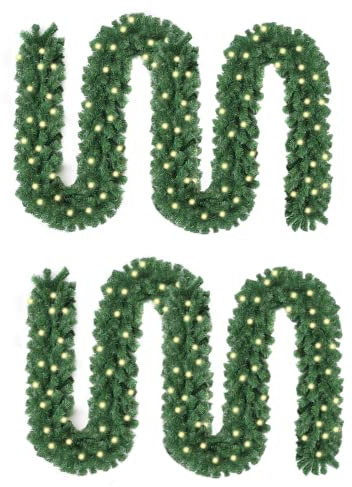 Randaco 2er Tannengirlande mit Beleuchtung 5m Weihnachtsgirlande Künstlich Weihnachtsdeko Beleuchtete Weihnachtskranz für Weihnachten Treppen Kamine