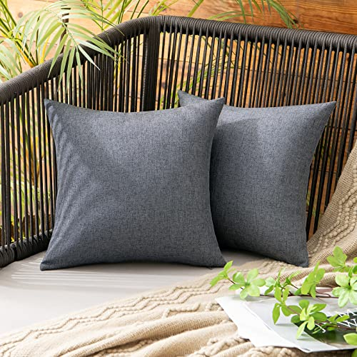 MIULEE 2er Set wasserdichte Kissenbezüge Dekorative Sofakissen Outdoor Kissenhülle Dekokissen Couchkissen Leinen-Optik Moderne Kissen Bezug für Garten Sofa Wohnzimmer Schlafzimmer 30x30cm Dunkelgrau