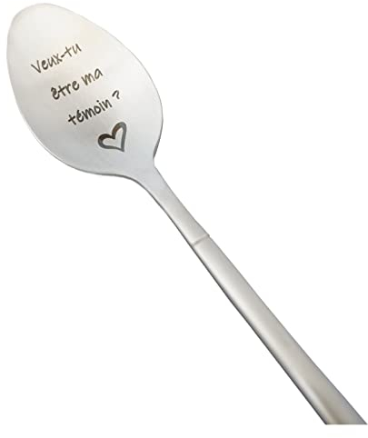 Cuillère Veux-tu être ma Témoin, Idee Cadeau Original Personnalisé pour faire votre demande de temoin pour votre mariage, Annonce Insolite evjf, Cuillère à Café/Dessert avec Coffret pour Offrir