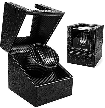 Automatische Uhrenbeweger Box, luxuriöser Uhrenwender mit leisem Motor für Automatische Uhr, Single PU Leder Uhrenbeweger Kollektor Vitrine Uhrengehäuse, Batteriebetrieb oder Netzteil