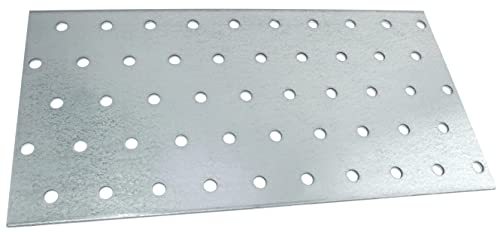AERZETIX - C58428 - Juego de 4 Placas de montaje perforadas 100x200x2mm con 50 agujeros - en acero galvanizado Z275 - fijación de metal madera - color plata