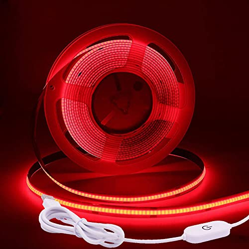Wisada COB LED Streifen 1m, DC 5V 320 LEDs/m Dimmbar Flexibler LED Lichtband, Innenbereich Nicht Wasserdichte Rot COB LED Band Lichterketten mit Löten Sie Weiß Touch Dimmer für Schrankbeleuchtung