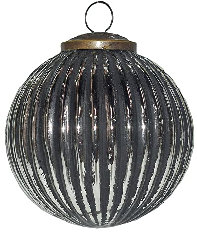 Clayre & Eef Weihnachtskugel Ø 10 cm Schwarz Silberfarbig Glas Metall Weihnachtsdekoration