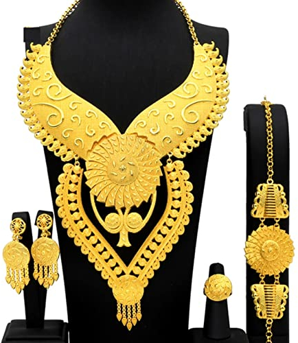 Dubai Big 4 Stücke Blume Afrikanische Goldschmuck Halskette Sets Für Frauen Braut Hochzeit Sets Trend Geschenke