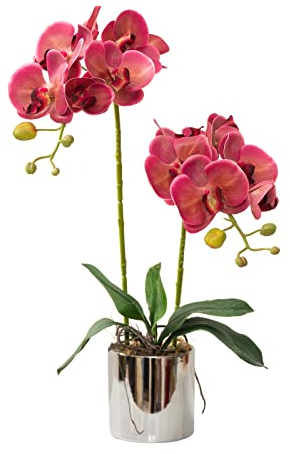 Künstliche Orchideen-Blumen, Fuchsia, künstliche Orchideen, mit Keramikvase, lebendige künstliche Phalaenopsis, Blumenarrangement, Ausstellung, Zentrum und Tischdekoration