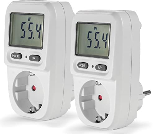 Eaxus® 2er Set Energiekostenmessgerät Steckdose mit Display - Strommesser Verbrauchsmessgerät bis 3680 Watt, Weiß